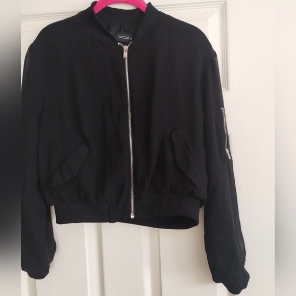 Zara Black Bomber Jacket with Silver Zipper Small - Picture 11 of 11